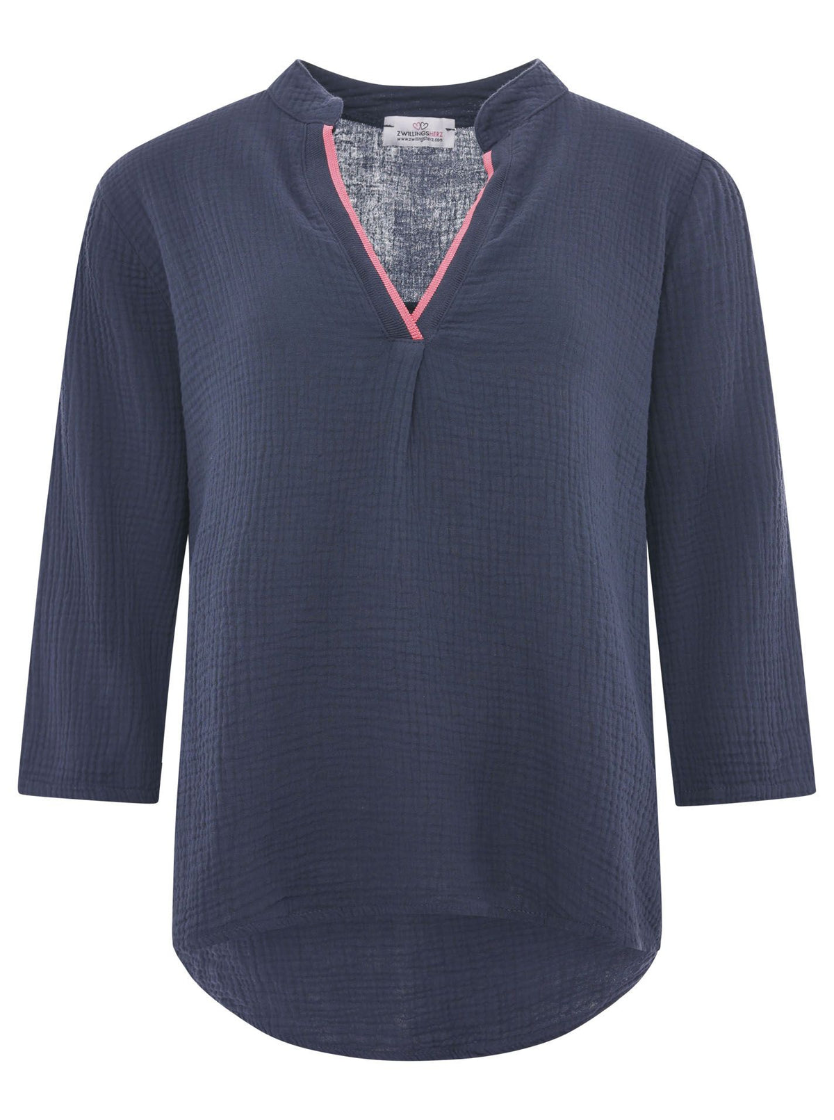 Zwillingsherz - Musselin Bluse Neonkante - Navy