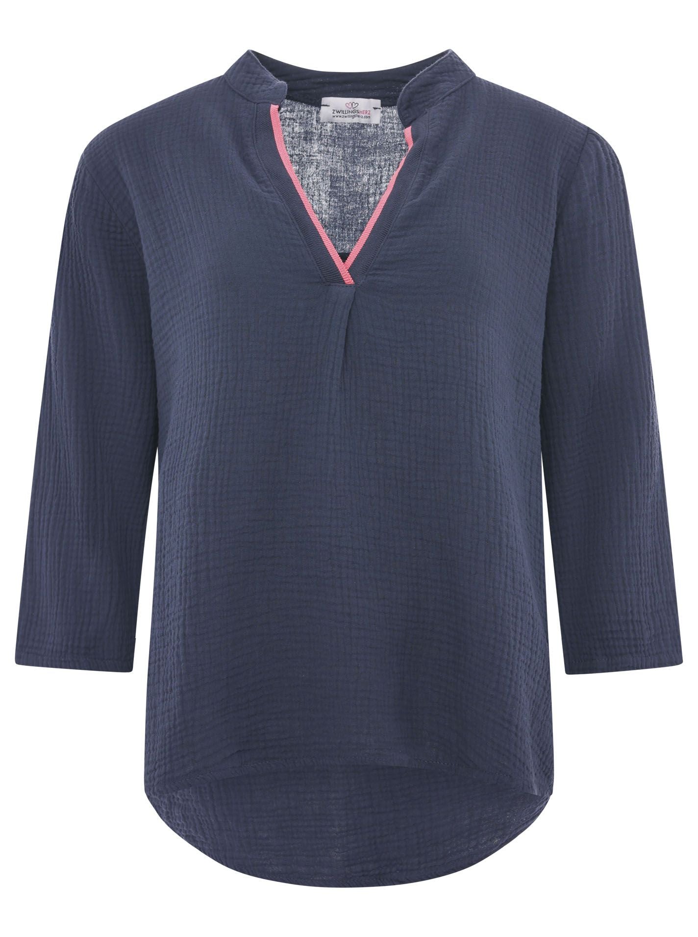 Zwillingsherz - Musselin Bluse Neonkante - Navy