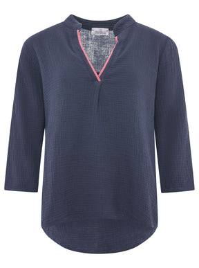Zwillingsherz - Musselin Bluse Neonkante - Navy