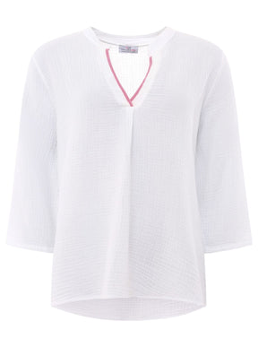 Zwillingsherz - Musselin Bluse Neonkante - Weiß