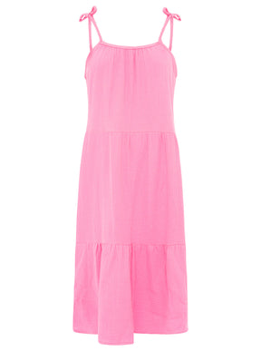 Zwillingsherz - Musselin Kleid lang Spaghettiträger - Pink