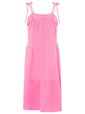 Zwillingsherz - Musselin Kleid lang Spaghettiträger - Pink