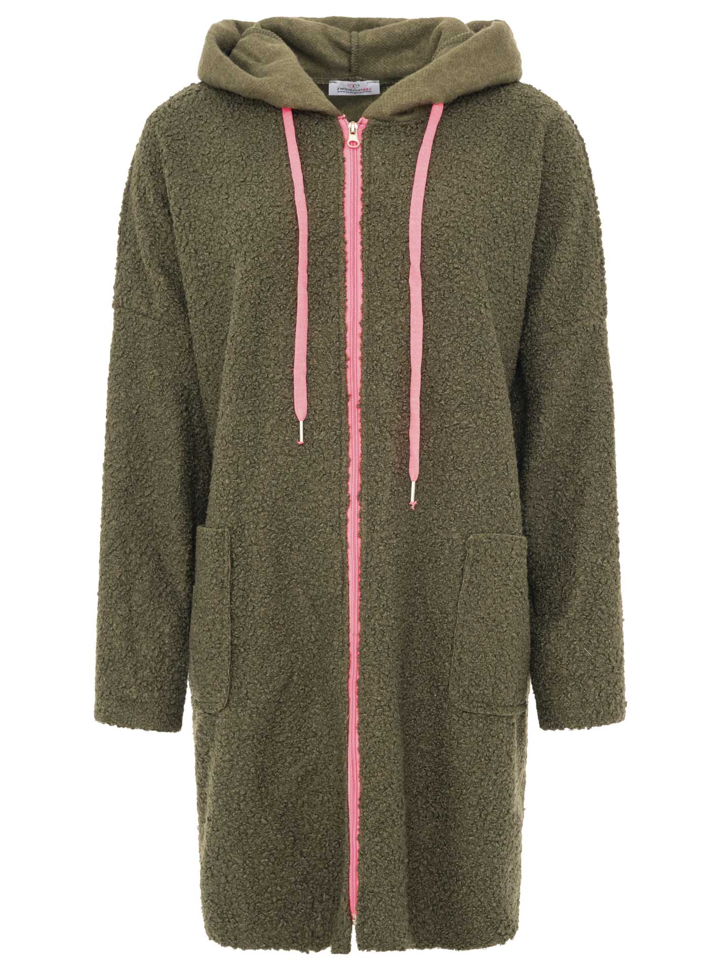 Zwillingsherz Teddy Mantel - Khaki/Pink