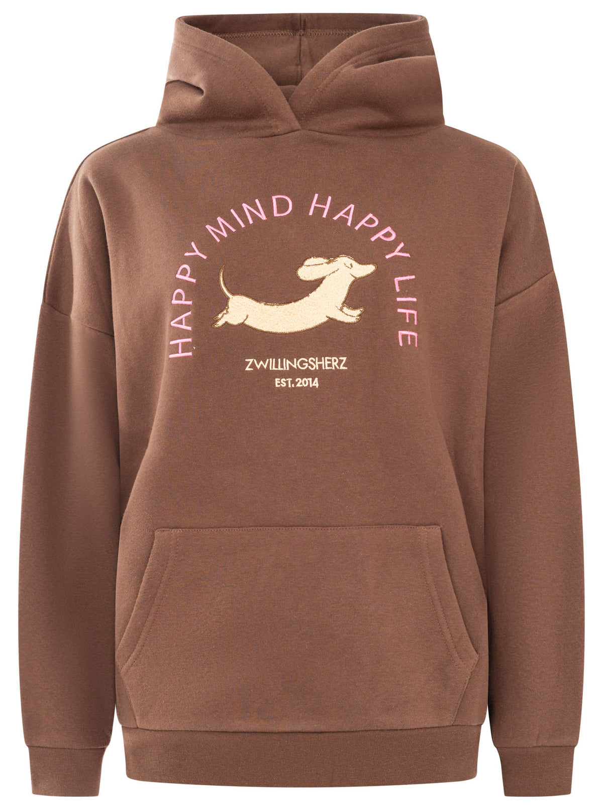 Zwillingsherz Oversized Hoody DOG LOVE in Braun – Rückansicht