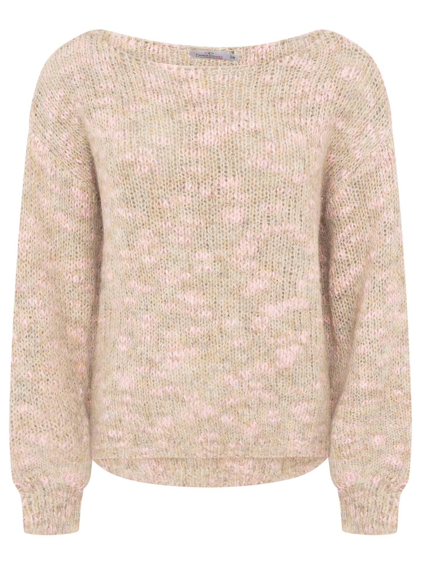 Zwillingsherz Oversize Woll-Pullover - Beige/Rosa