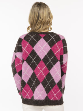Zwillingsherz Pullover BIG ARGYLE in Braun – Ansicht 3