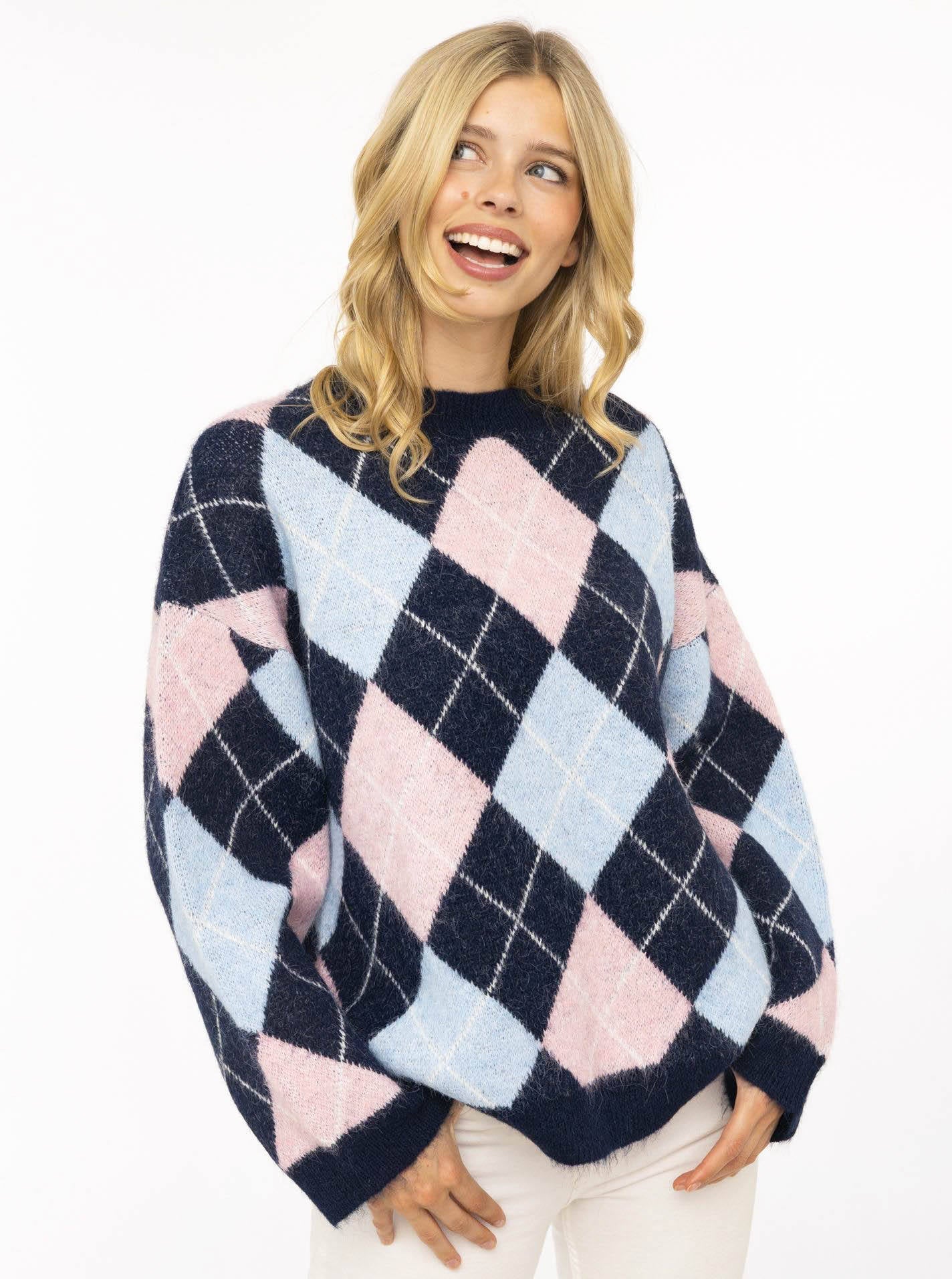 Zwillingsherz Pullover BIG ARGYLE in Marine – Ansicht 1, Rautenmuster