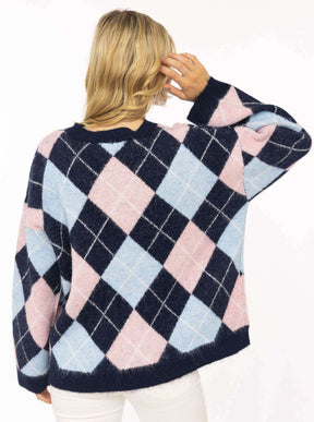 Zwillingsherz Pullover BIG ARGYLE in Marine – Ansicht 3