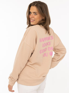 Zwillingsherz Pullover Big Smile in Beige – Detailansicht 1
