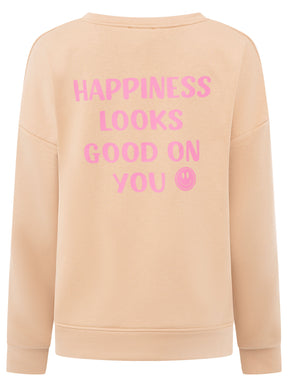 Zwillingsherz Pullover Big Smile in Beige – Rückansicht