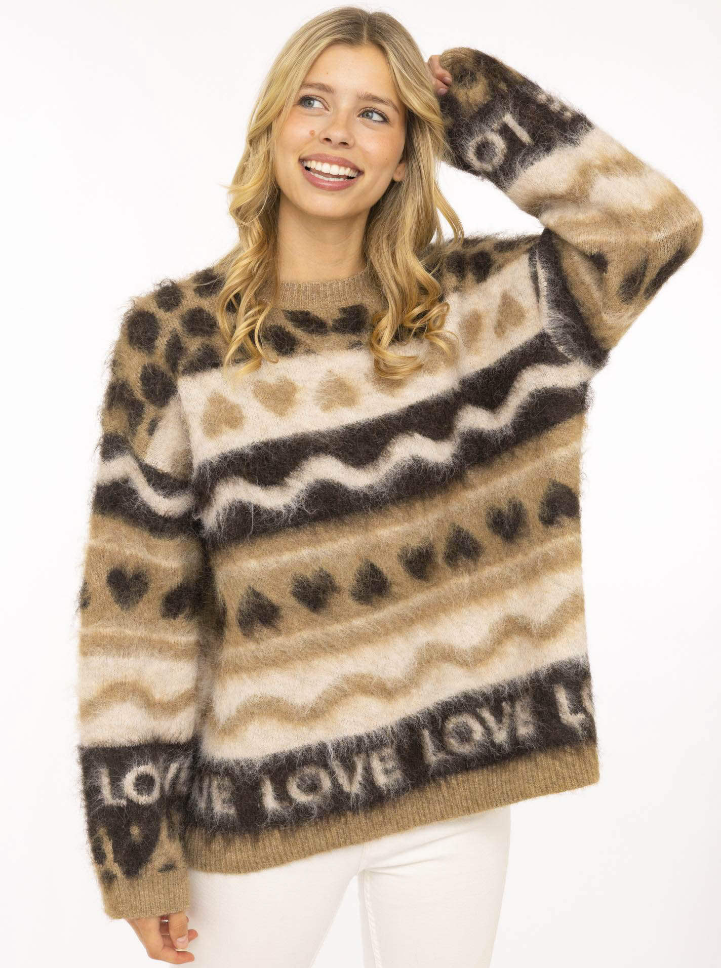 Zwillingsherz Pullover LEO LOVE in Mittelbeige – Hauptansicht