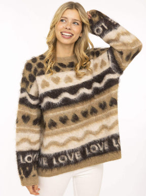 Zwillingsherz Pullover LEO LOVE in Mittelbeige – Hauptansicht