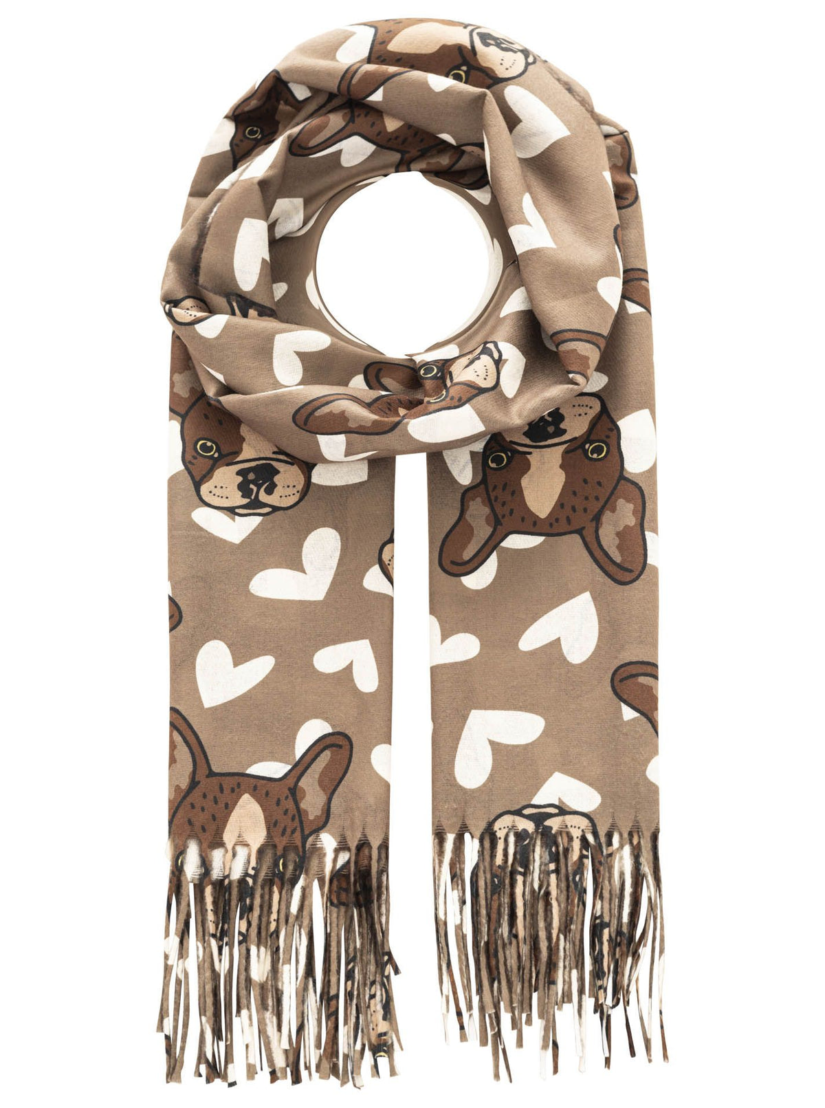 Zwillingsherz Damen Schal Frenchie Love – weicher Baumwollschal mit süßem French-Bulldog-Motiv, modisches Accessoire für Hundefan