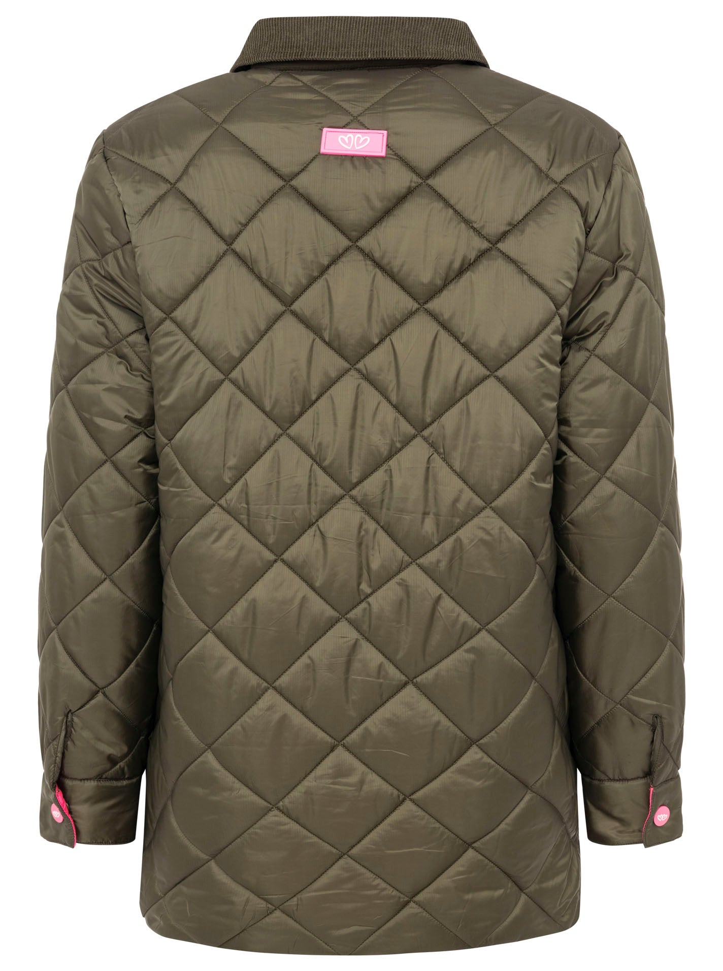 Zwillingsherz Steppjacke in Khaki mit Kordkragen – Rückansicht