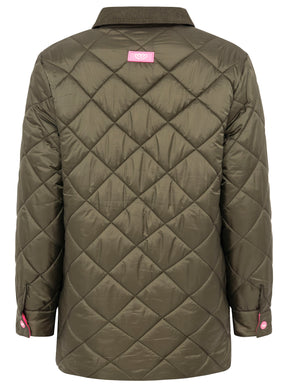 Zwillingsherz Steppjacke in Khaki mit Kordkragen – Rückansicht
