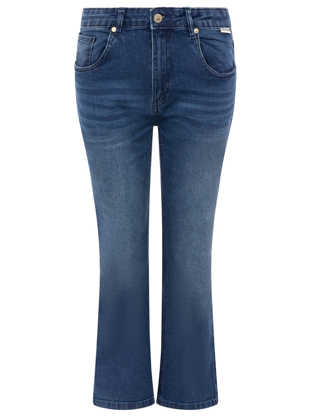 Zwillingsherz Stretch Jeans mit leichtem Flared Mittelblau – Ansicht 2