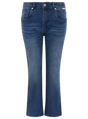 Zwillingsherz Stretch Jeans mit leichtem Flared Mittelblau – Ansicht 2