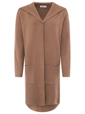 Zwillingsherz Hochwertige Strickjacke mit Kapuze "Janina" - Taupe