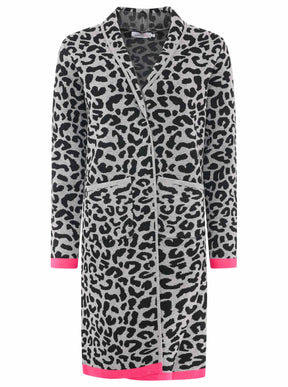 Zwillingsherz Strickjacke Leo/Leopard - Schwarz/Grau/Pink