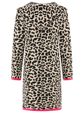 Zwillingsherz Strickjacke mit Kapuze Leo/Leopard - Schwarz/Beige/Pink