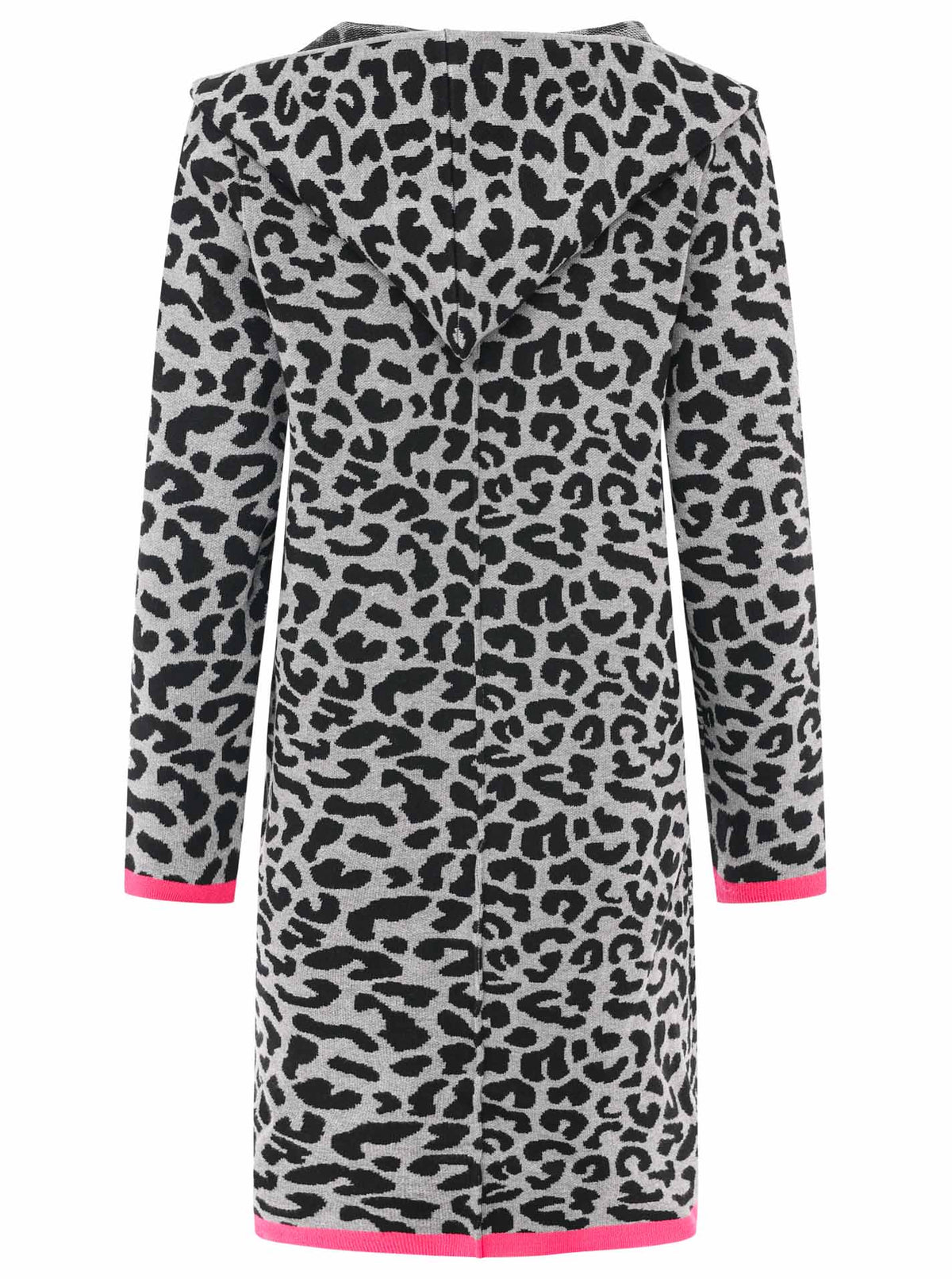 Zwillingsherz Strickjacke mit Kapuze Leo/Leopard - Schwarz/Grau/Pink