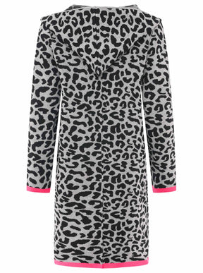 Zwillingsherz Strickjacke mit Kapuze Leo/Leopard - Schwarz/Grau/Pink