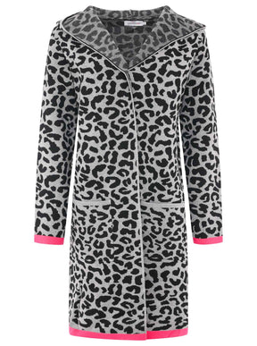 Zwillingsherz Strickjacke mit Kapuze Leo/Leopard - Schwarz/Grau/Pink
