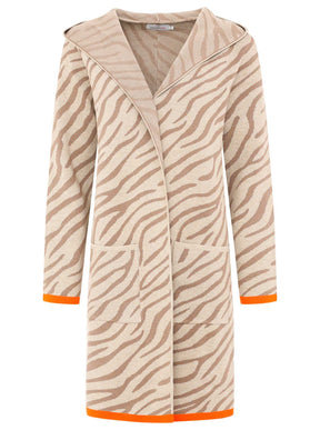 Zwillingsherz Strickjacke mit Kapuze Zebra - Beige/Orange