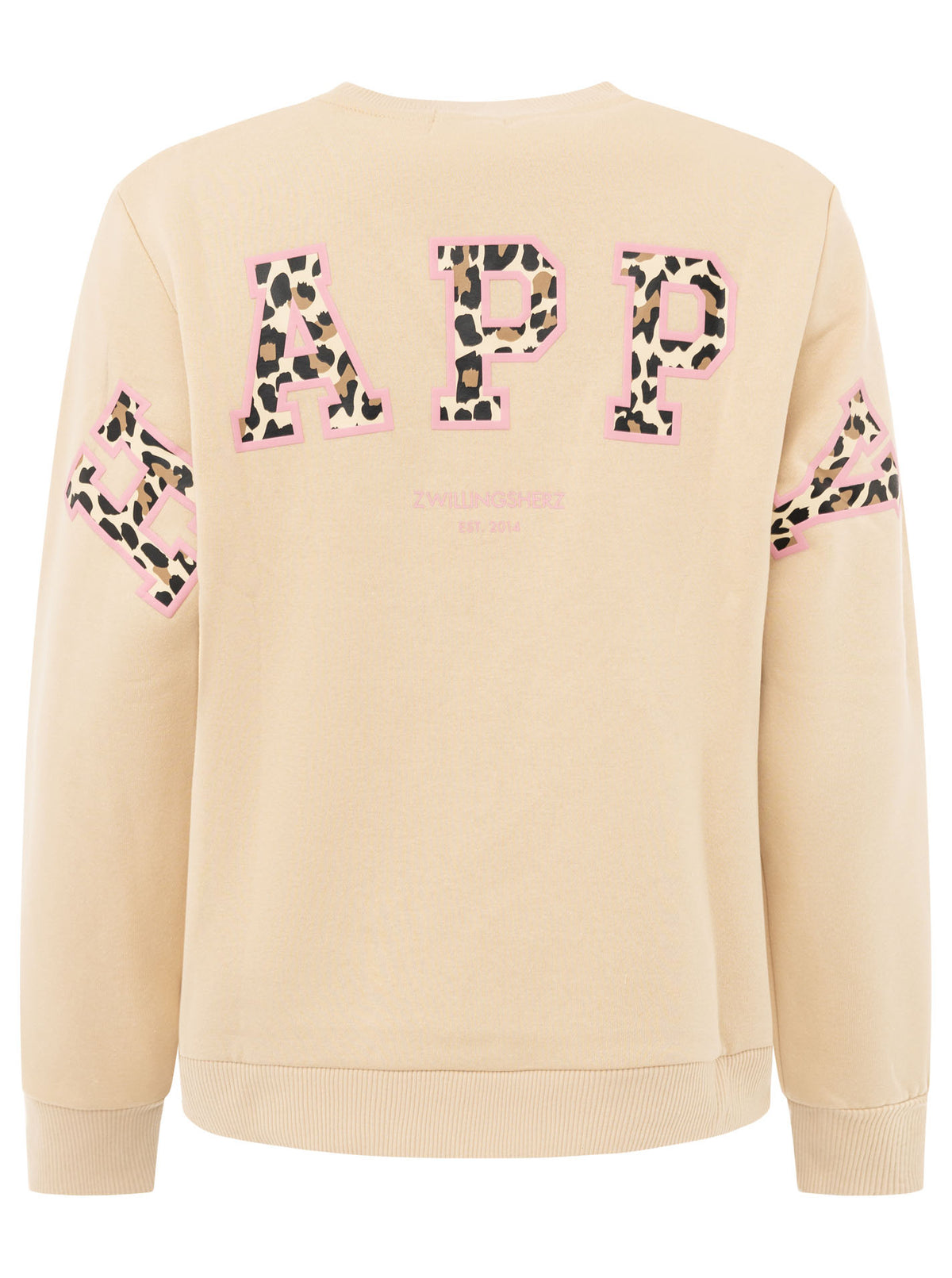 Zwillingsherz Sweatshirt Happy Leo Lettering in Hellbeige – Hauptansicht
