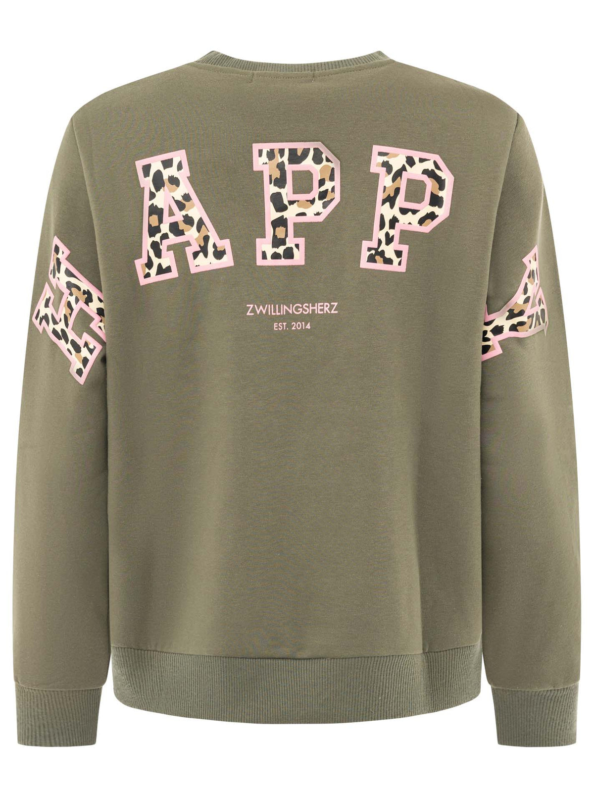 Zwillingsherz Sweatshirt Happy Leo Lettering in Khaki – Hauptansicht