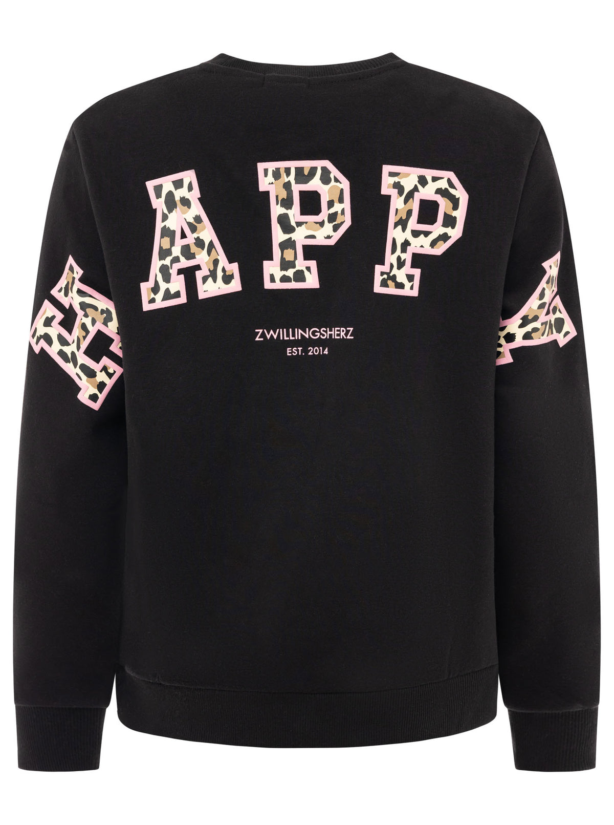 Zwillingsherz Sweatshirt Happy Leo Lettering in Schwarz – Hauptansicht