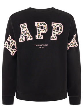 Zwillingsherz Sweatshirt Happy Leo Lettering in Schwarz – Hauptansicht