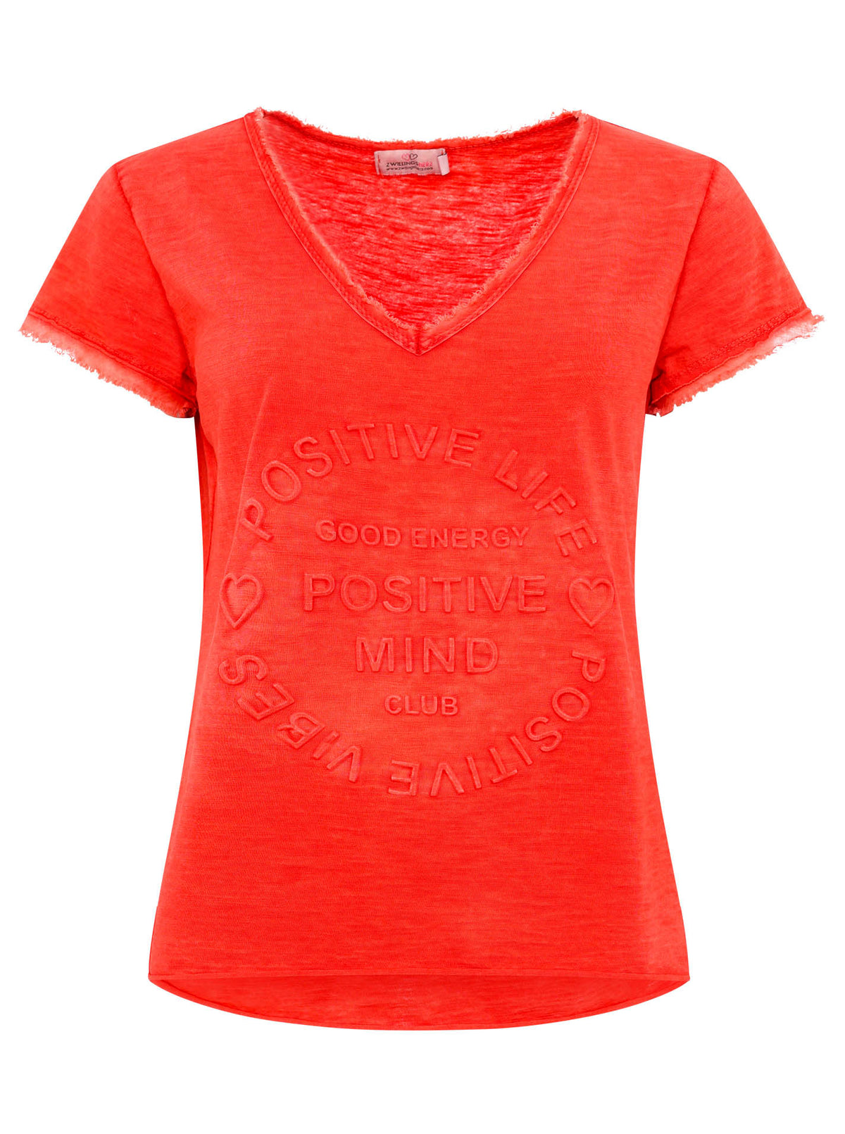Zwillingsherz -  Oversized T-Shirt "Positive Mind" V-Ausschnitt - Dunkelorange