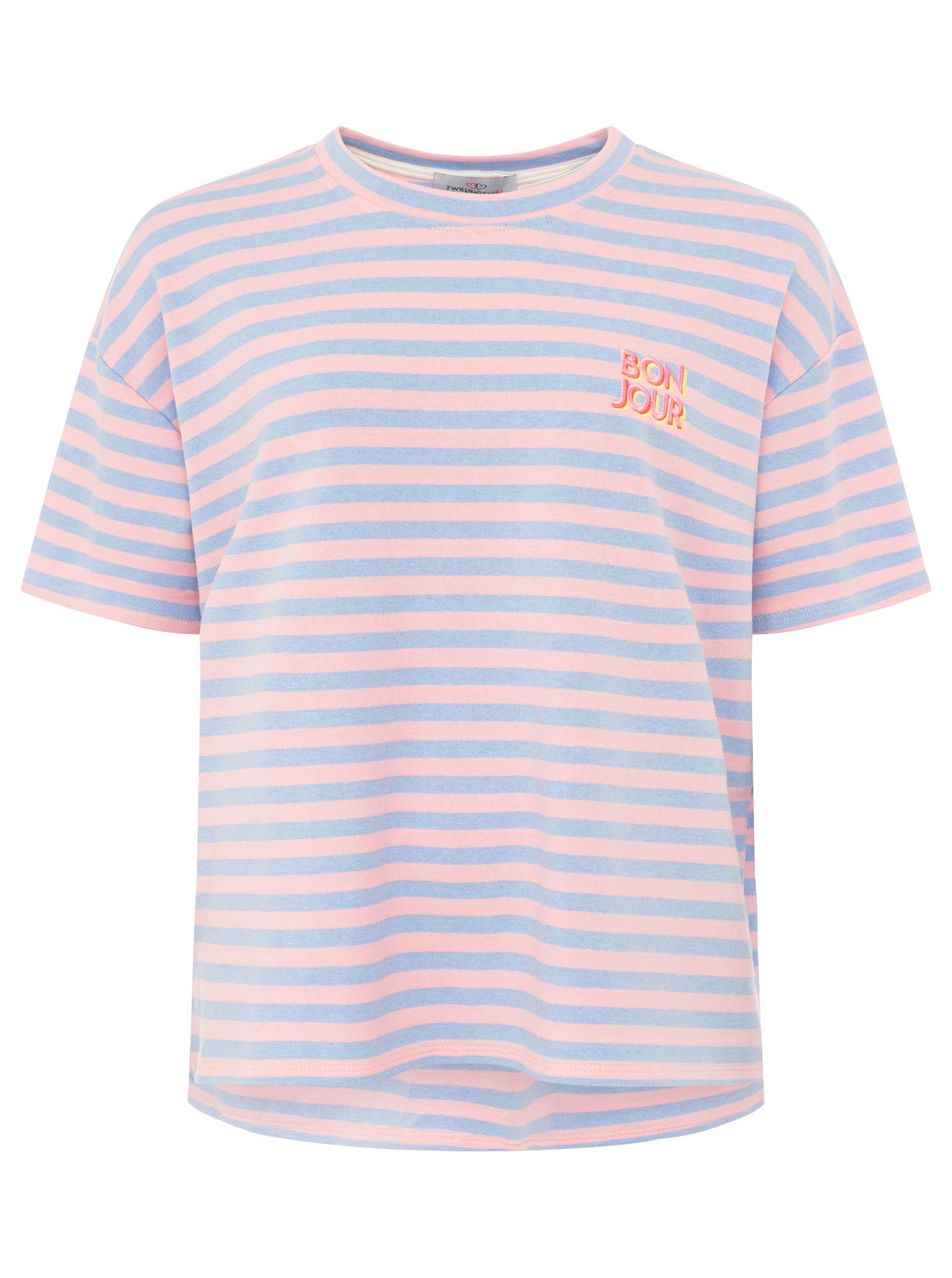 Zwillingsherz - Sweat T-Shirt "Bonjour" - Hellblau