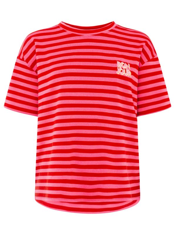 Zwillingsherz - Sweat T-Shirt "Bonjour" - Rot