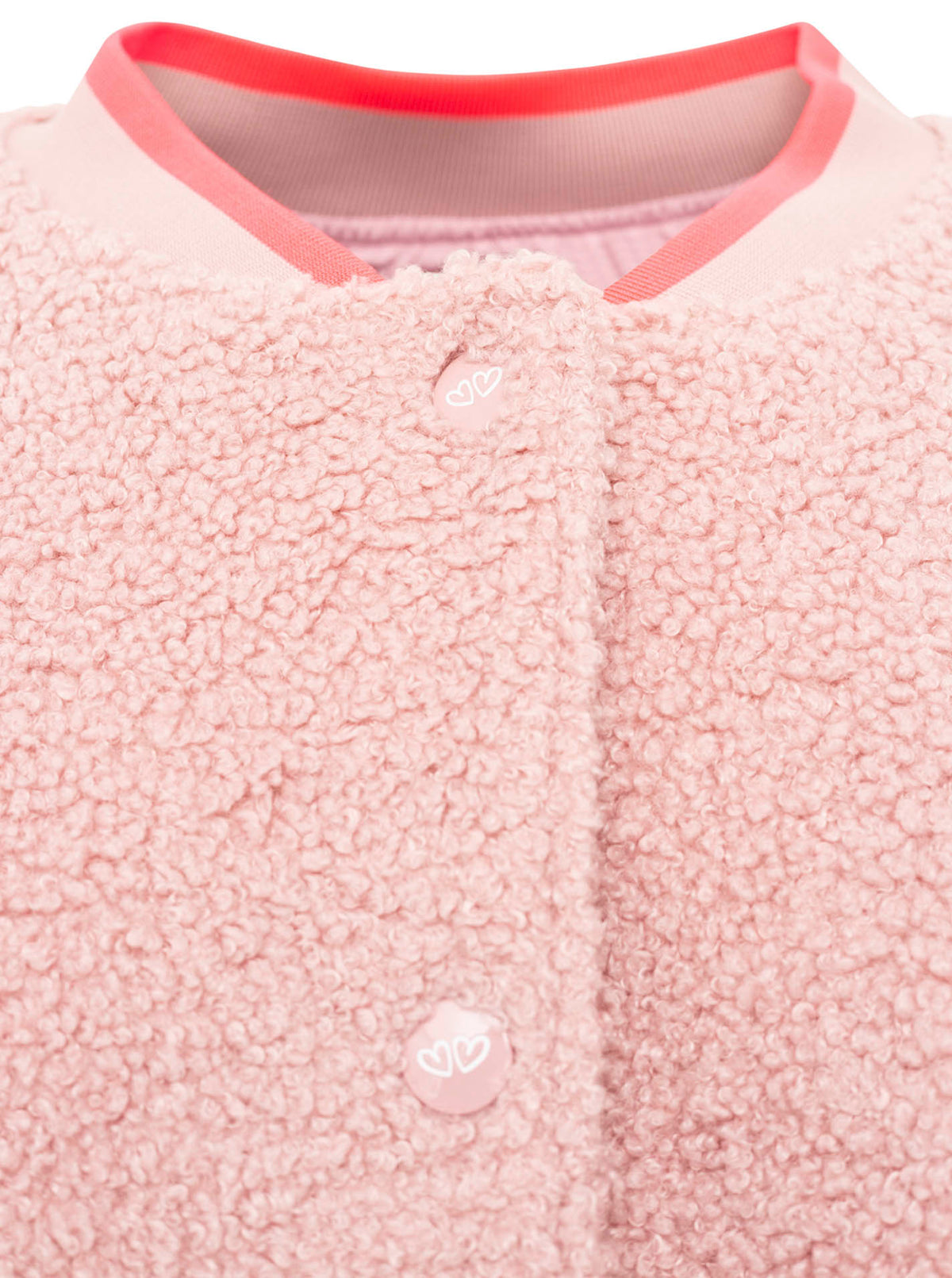 Zwillingsherz Teddy-Bomberjacke „Smile Love“ Rosa – Kragen-Detail mit Knopfleiste, teddyweich, moderner Look.