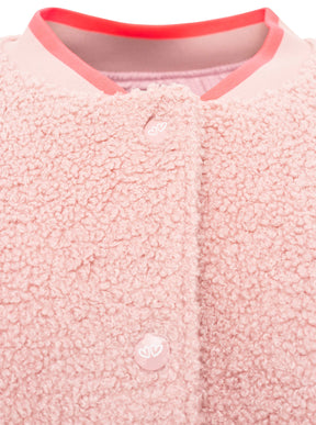 Zwillingsherz Teddy-Bomberjacke „Smile Love“ Rosa – Kragen-Detail mit Knopfleiste, teddyweich, moderner Look.