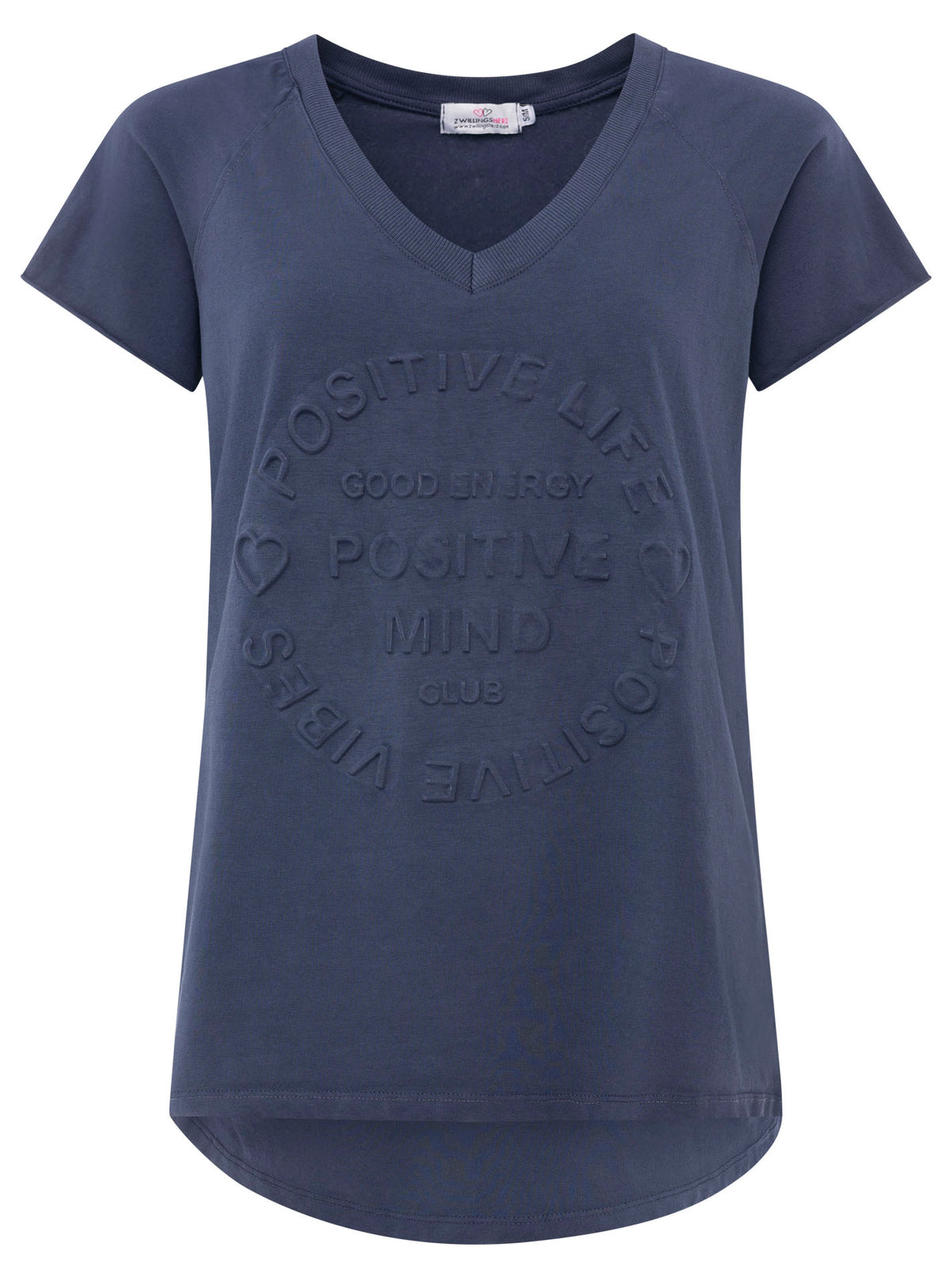 Zwillingsherz -  Oversized T-Shirt "Positive Mind" V-Ausschnitt - Dunkelblau