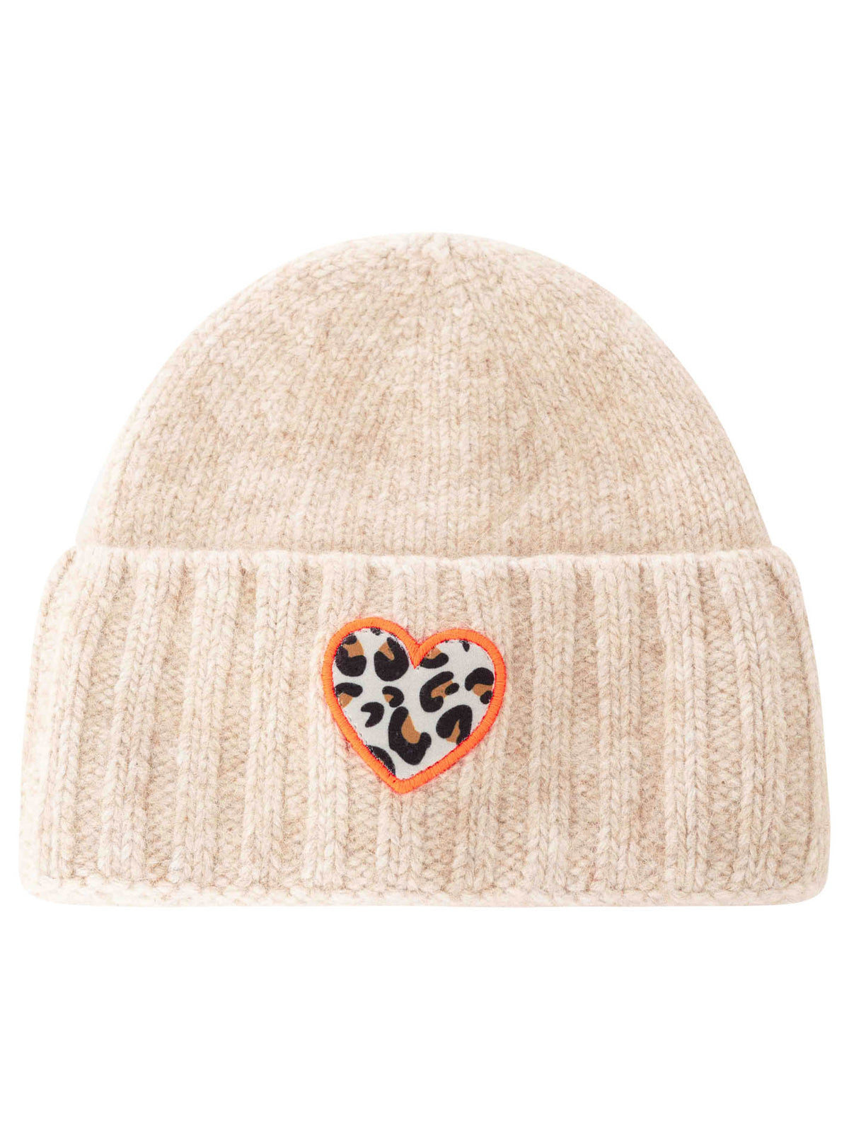 Zwillingsherz Umschlagmütze mit Patch Leo Heart Beige Frontansicht