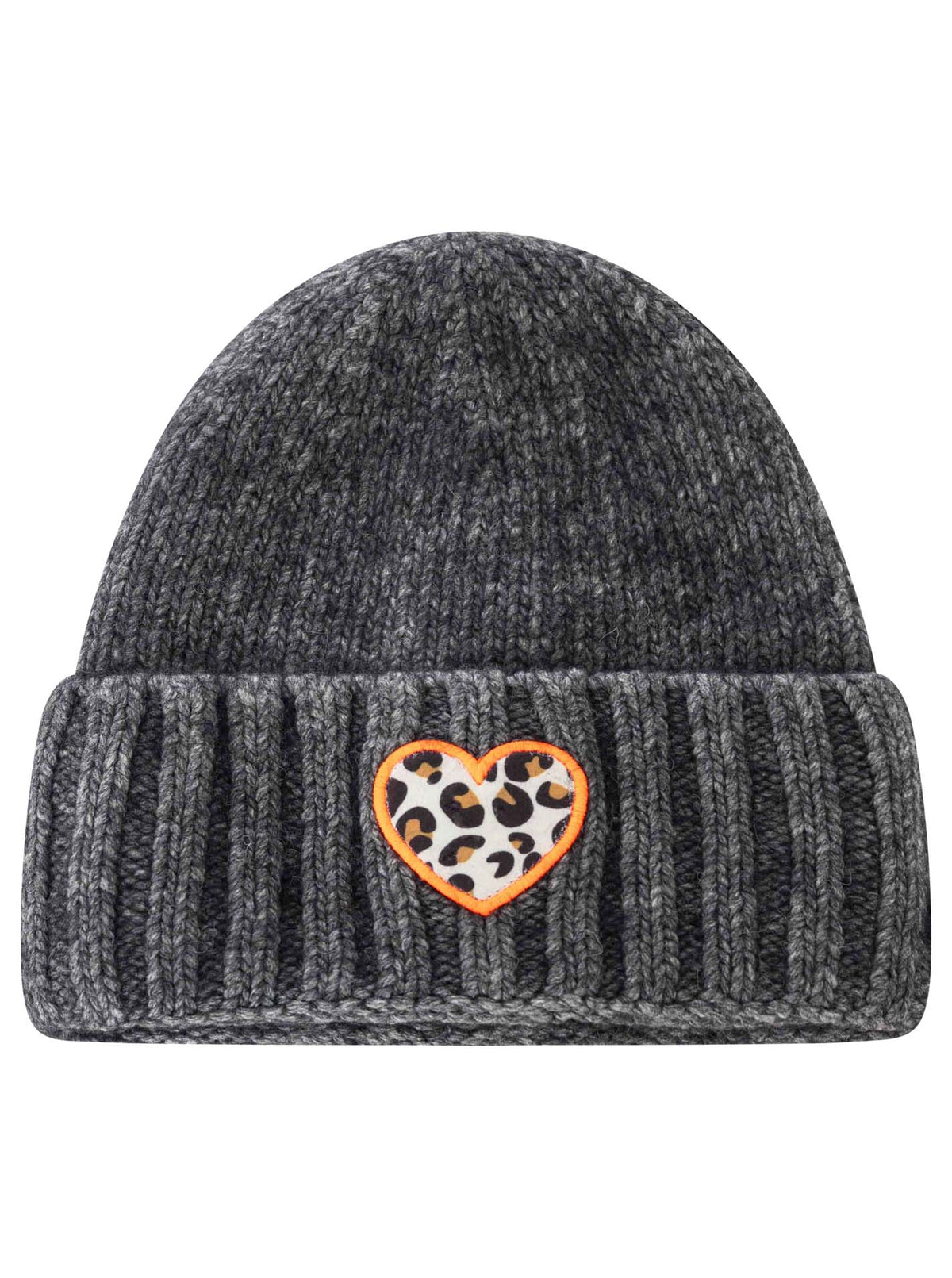 Zwillingsherz Umschlagmütze mit Patch Leo Heart Grau Frontansicht