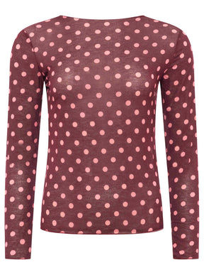Zwillingsherz Langarm Unterziehshirt Cashmere Mix Punkte Bordeaux – Ansicht 1