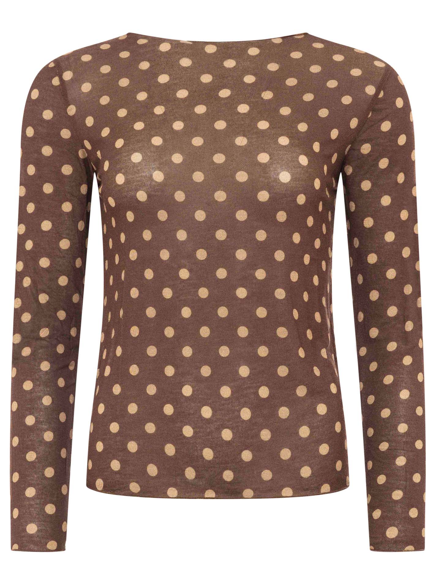 Zwillingsherz Langarm Unterziehshirt Cashmere Mix Punkte Braun – Ansicht 1