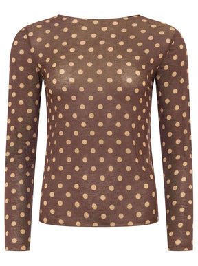 Zwillingsherz Langarm Unterziehshirt Cashmere Mix Punkte Braun – Ansicht 1