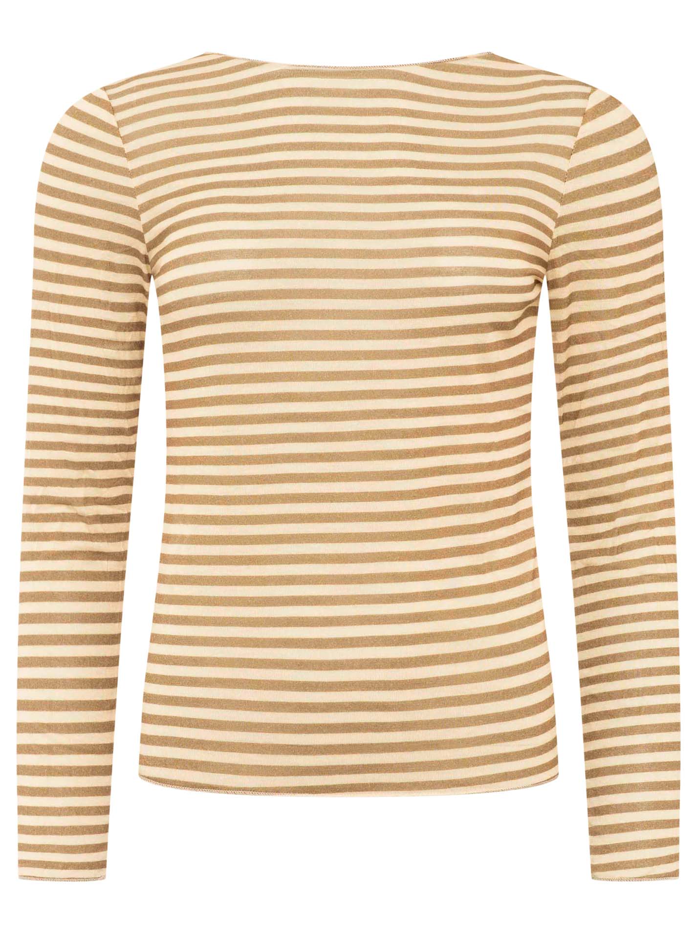 Zwillingsherz Langarm Unterziehshirt Cashmere Mix Streifen Beige – Ansicht 1