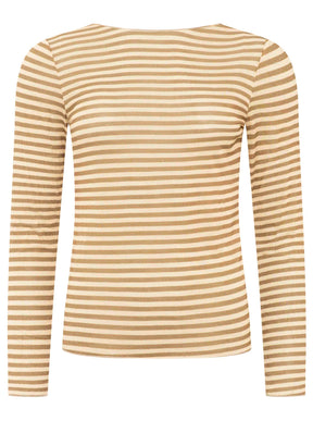 Zwillingsherz Langarm Unterziehshirt Cashmere Mix Streifen Beige – Ansicht 1
