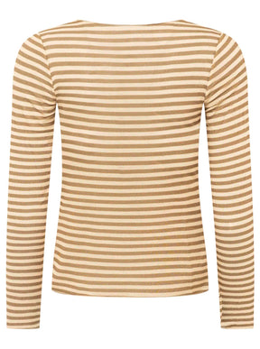 Zwillingsherz Langarm Unterziehshirt Cashmere Mix Streifen Beige – Ansicht 2