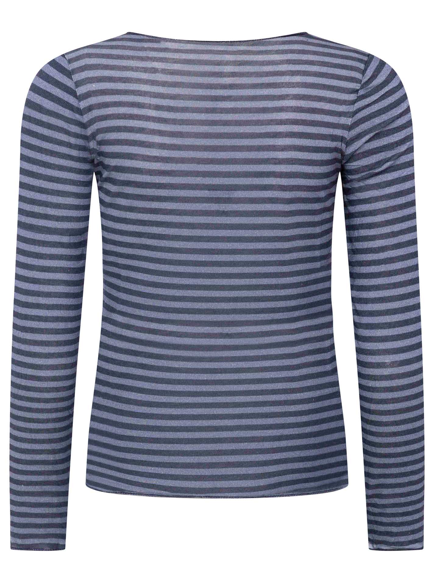 Zwillingsherz Langarm Unterziehshirt Cashmere Mix Streifen Blau – Ansicht 1
