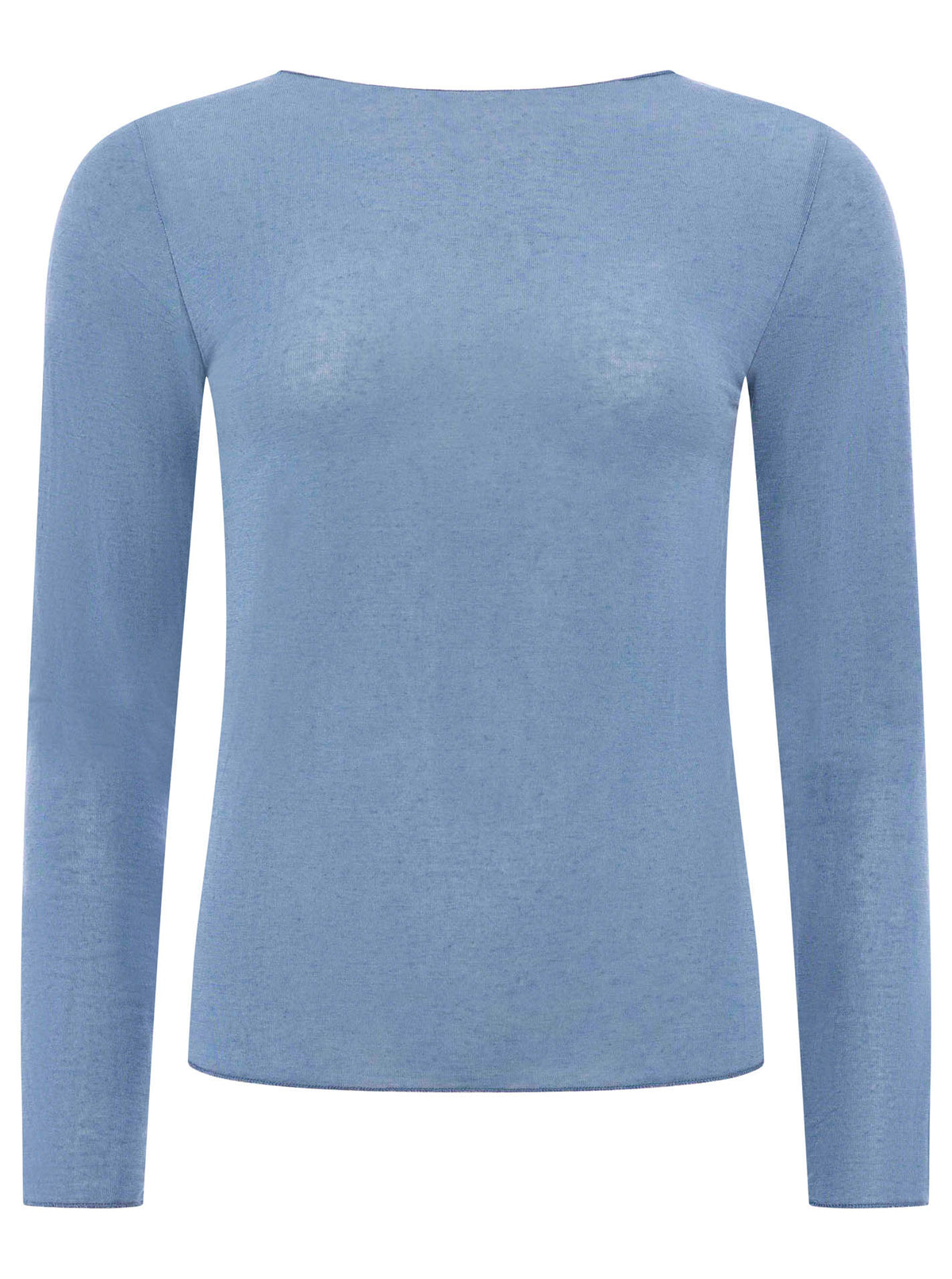 Zwillingsherz Langarm Unterziehshirt Cashmere Mix Uni Mittelblau – Ansicht 2