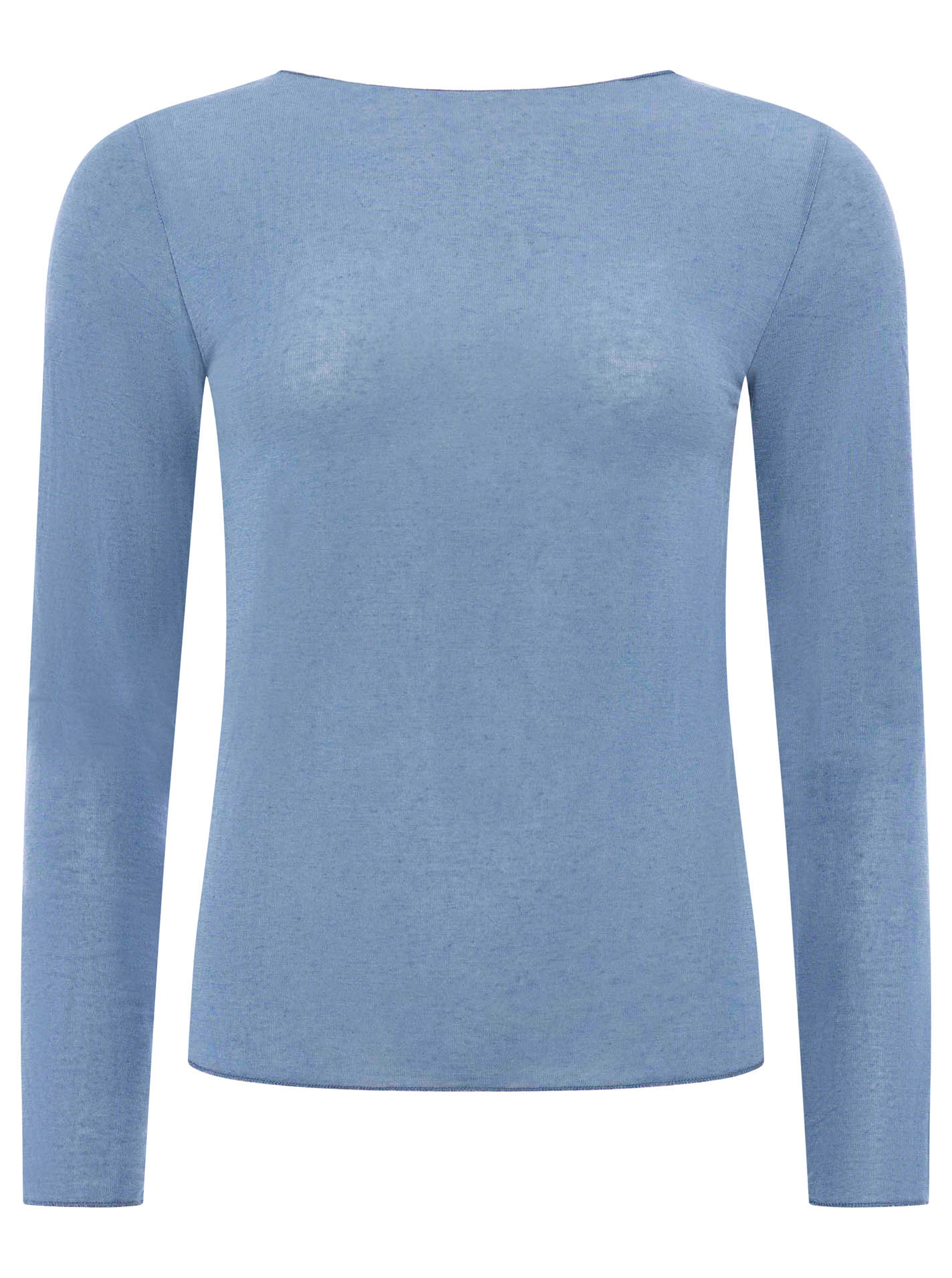 Zwillingsherz Langarm Unterziehshirt Cashmere Mix Uni Mittelblau – Ansicht 2