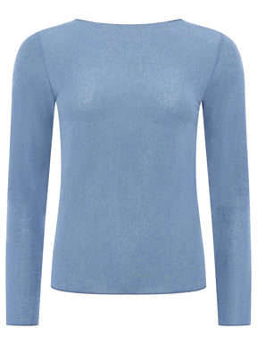 Zwillingsherz Langarm Unterziehshirt Cashmere Mix Uni Mittelblau – Ansicht 2